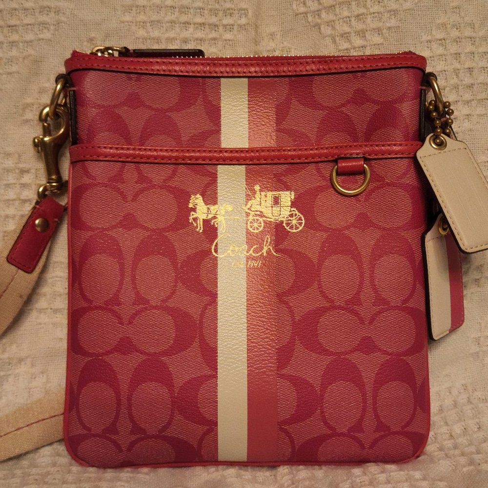 Coach Signature Pvc Legacy Striped Crossbody Purse Gem
